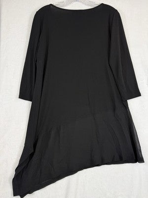 Eileen Fisher Asymmetrical Hem Silk Top Black Small Tunic 3/4 Sleeves Womens