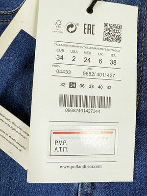 Pull & Bear Jeans 2 Skinny High Waist Blue Denim EU 34 Womens NWT
