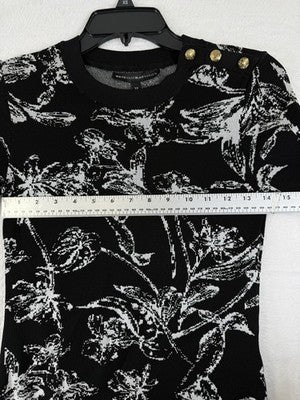 White House Black Market Sweater XS Short Sleeve Floral Gold Buttons Womens