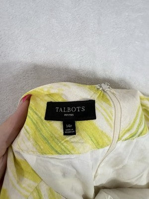 Talbots Skirt 14 Petite Yellow Print 100% Cotton A-Line Circle Womens 14P