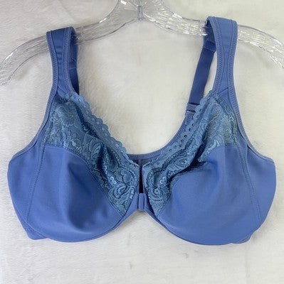 Glamorise Wonderwire Bra 38DD Blue Front Closure Full Coverage 1245 Underwire