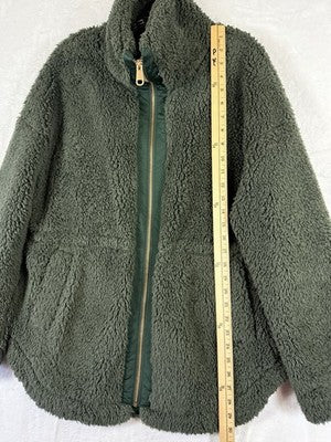 Summer Salt Sherpa Jacket Large Women Olive Green Deep Pile Full Zip Summersalt