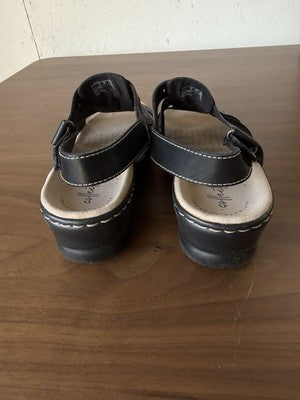 Clarks Womens Sandals 8.5W Black Leather Slingback Lexi Qwin