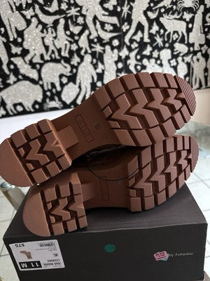 ANA Block Heel Booties 12 Womens Marie Cognac Brown Faux Suede Thick Sole Boots
