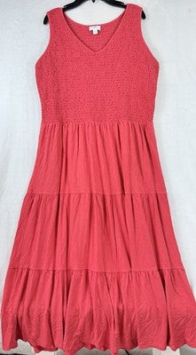 J Jill Large Tall Dress Midi Fit And Flare Knit Pink Sleeveless Ruched Women