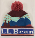 LL Bean Beanie Hat Knit Men Pom Outsider Mountain Scene Winter Burgundy