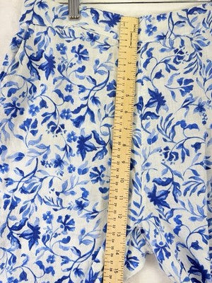 Joie Linen Wide Leg Pants Medium Crop Blue Floral Pull On Womens