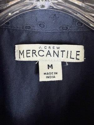 J Crew Shirt Dress Medium Eyelet Navy Blue Short Sleeve Womens 100% Cotton