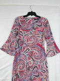 Tommy Hilfiger Dress 8 Bell Sleeve Shear Red Blue Paisley Print Womens