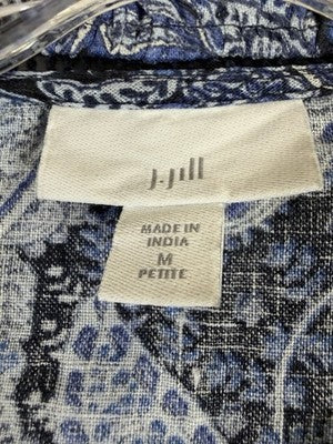 J Jill Medium Petite Tops 100% Linen Blue Floral Long Sleeve Blouse MP
