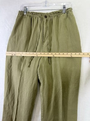 Caribbean Joe 100% Linen Pants Womens Large Green Drawstring High Rise