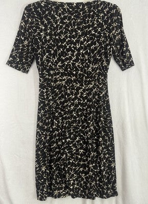 Lauren Ralph Lauren Faux Wrap Dress 6 Womens Black Tan Abstract Print Stretch