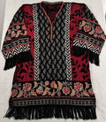 Alkaram Studio Tunic Top Large Fringe Boho  Womens Red Black Tribal Print