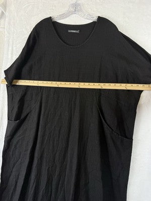 Backstage Linen Dress 3X Black Short Sleeve Vintage Lagenlook Maxi Artsy Women
