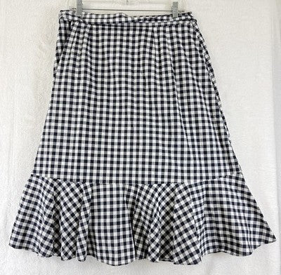 Talbots Ruffle Wrap Skirt 12 Blue Gingham Tie Front Midi 100% Cotton Womens