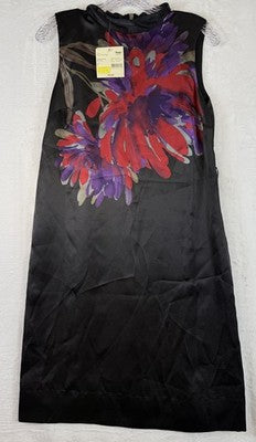 Apostrophe Dress 2 Black Satin Shift High Neck Sleeveless New NWT