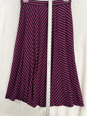 T By Talbots Medium Petite Midi Skirt Jersey Knit Navy Blue Pink Striped Pull On