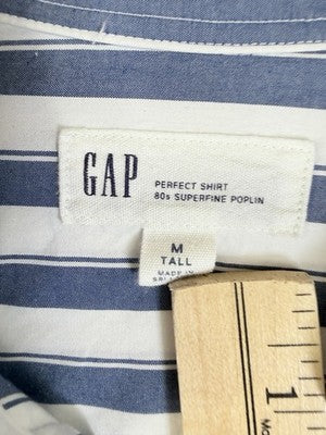 Gap Perfect Shirt Womens Medium Tall 80s Superfine Poplin Blue Striped Button Up