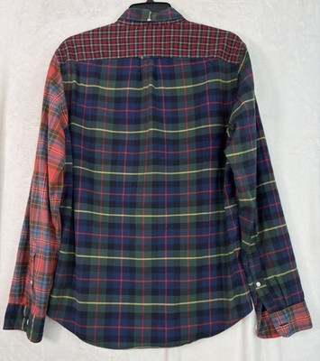 J Crew Flannel Shirt Medium Men’s Red Blue Green Plaid Patchwork Button Down