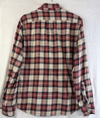 J Crew Flannel Shirt Mens Medium Red Plaid Button Up Down Long Sleeve Cotton