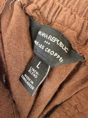 Banana Republic Wide Leg Crop Pants Large Linen Blend Cropped Brown Pull On
