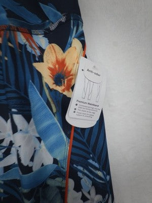 Xersion 3X Leggings Capri High Rise Blue Floral Plus Size Womens Workout New NWT
