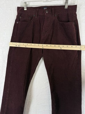 Gap Denim Corduroy Pants 29x30 Slim Fit Burgundy Mens