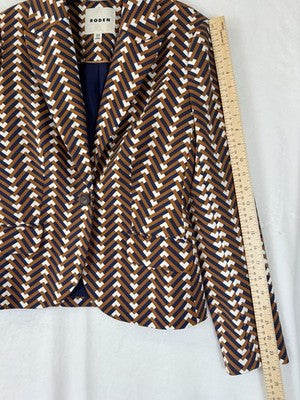 Boden Blazer 4 Womens Jacket Brown Navy Blue Print 1 Button