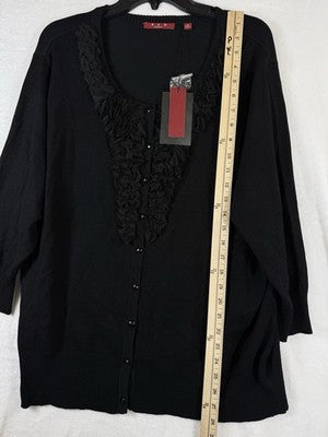 2X Cardigan Womens Sweater Black Buttons 3/4 Sleeve New Plus Size