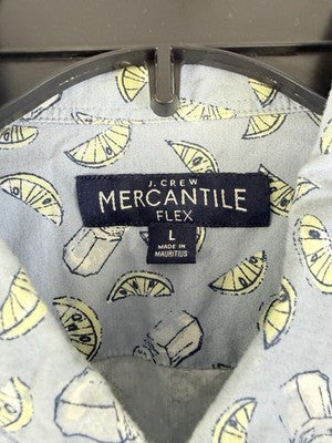 J Crew Shirt Large Mens Button Down Short Sleeve Blue Margarita Print Mercantile
