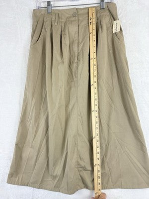 Vintage Midi Skirt 12 Khaki Tan 90s High Rise Hipster Academia Womens