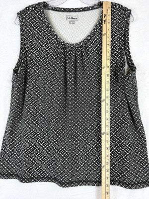 LL Bean Tops Women XL Petite Sleeveless Knit Tee Black Ivory Print Tencel