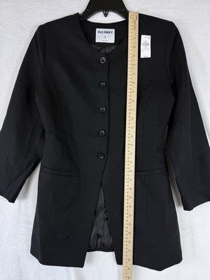 Old Navy Linen Blazer Women XS Black Collarless Button Front Suit Jacket New
