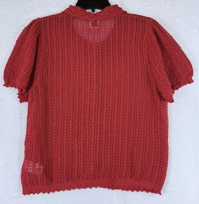 Gap x Dôen Linen Cardigan Large Women Red Short Puff Sleeve Button Front Top New