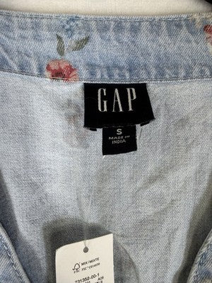 Gap Denim Maxi Dress Small Women Light Blue Floral Print V Neck New NWT