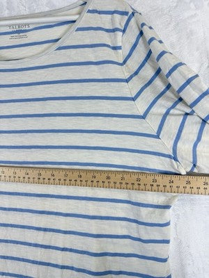 Talbots Top 3x 3/4 Sleeve Ivory Blue Striped Embroidered Plus Size Women Cotton
