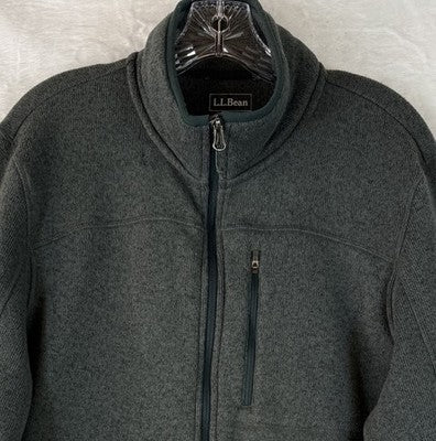 LL Bean Sweater Fleece Full Zip Jacket Mens Large Green Mock Neck Long Sleeve