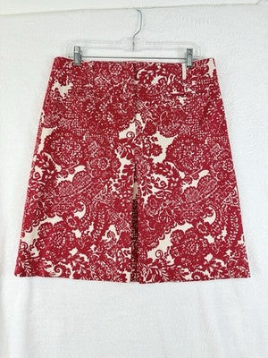 Vintage Talbots Skirt 10 A Line Red Floral Women Cotton Stretch Pleated Front
