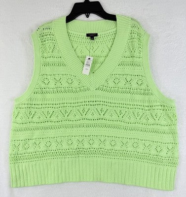 Talbots Plus Size Sweater 2X Petite Women Green 100% Cotton Sleeveless VNeck NWT