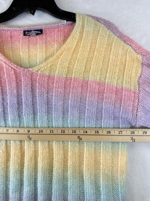Freshman 1996 Sweater XL Pastel Rainbow V Neck Long Sleeve Knit Top Juniors Wool