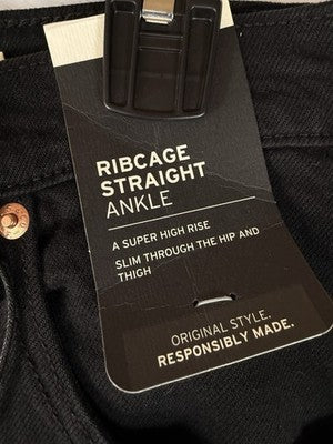 Levis Ribcage Straight Ankle Jeans 29 Womens 25x29 Black Levi’s New NWT