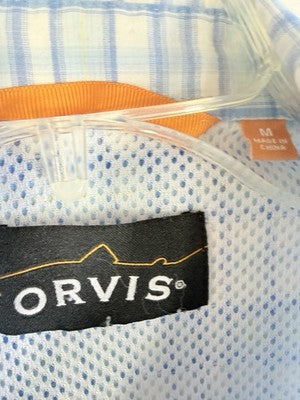 Orvis Button Down Shirt Medium Blue Plaid Long Sleeve Fishing Hiking