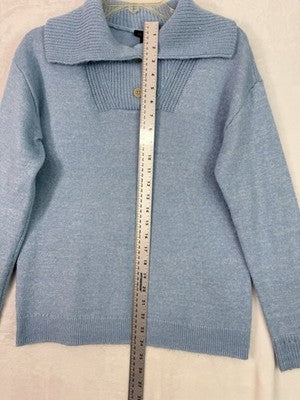 Talbots Sweater Small Light Blue Breton Button Collar Womens