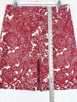 Vintage Talbots Skirt 10 A Line Red Floral Women Cotton Stretch Pleated Front