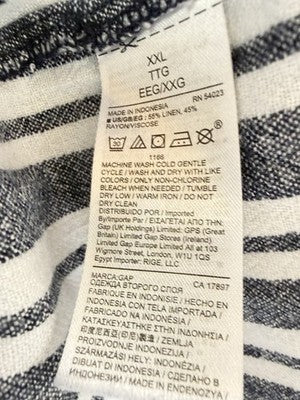 Gap Dress XXL Linen Blend Sleeveless Shift White Blue Stripe Split Neck Women