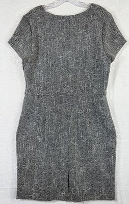 Banana Republic Dress 14 Short Sleeve Navy Blue Tweed Sheath V Neck Womens