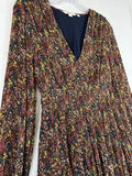Boden Dress 4 Fit Flare Midi Navy Blue Floral Long Sleeve V Neck Boho Womens