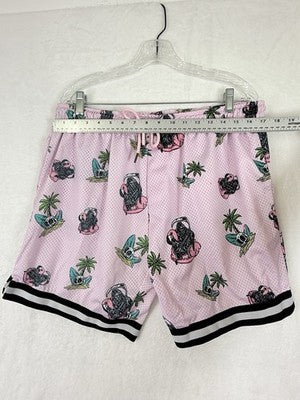 Men’s XL Tank Top Large Shorts Set Pink Skulls Grim Reaper Sleeveless Shirt