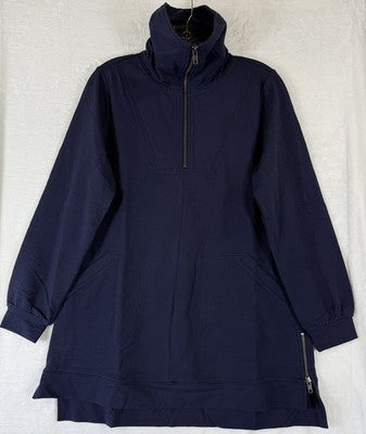 Joan Rivers Tunic Top XS Navy Blue French Terry Mock 1/2 Zip Knit Long Sleeve