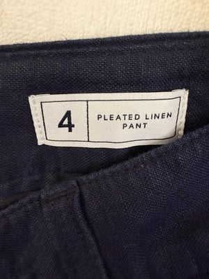 Gap Linen Blend Pants 4 Navy Blue Pleated High Waist Trousers Womens